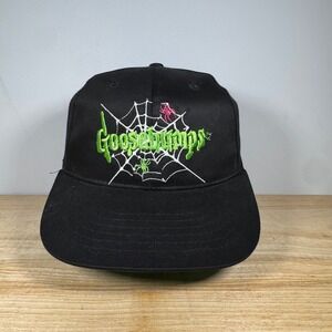 Goosebumps Snapback Hat OSFM Black Vtg Embroidered Spiderweb Horror RL Stine